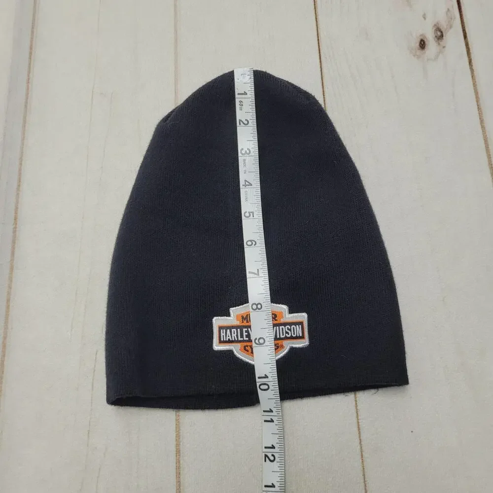 Harley Davidson kids beanie hat pull on black ribbed 4-14 cotton